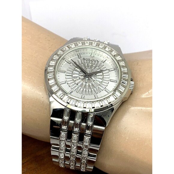 Bulova Men's Watch 96A236 Quartz Swarovski Crystals Silver Dial Stainless Steel - Picture 6 of 14